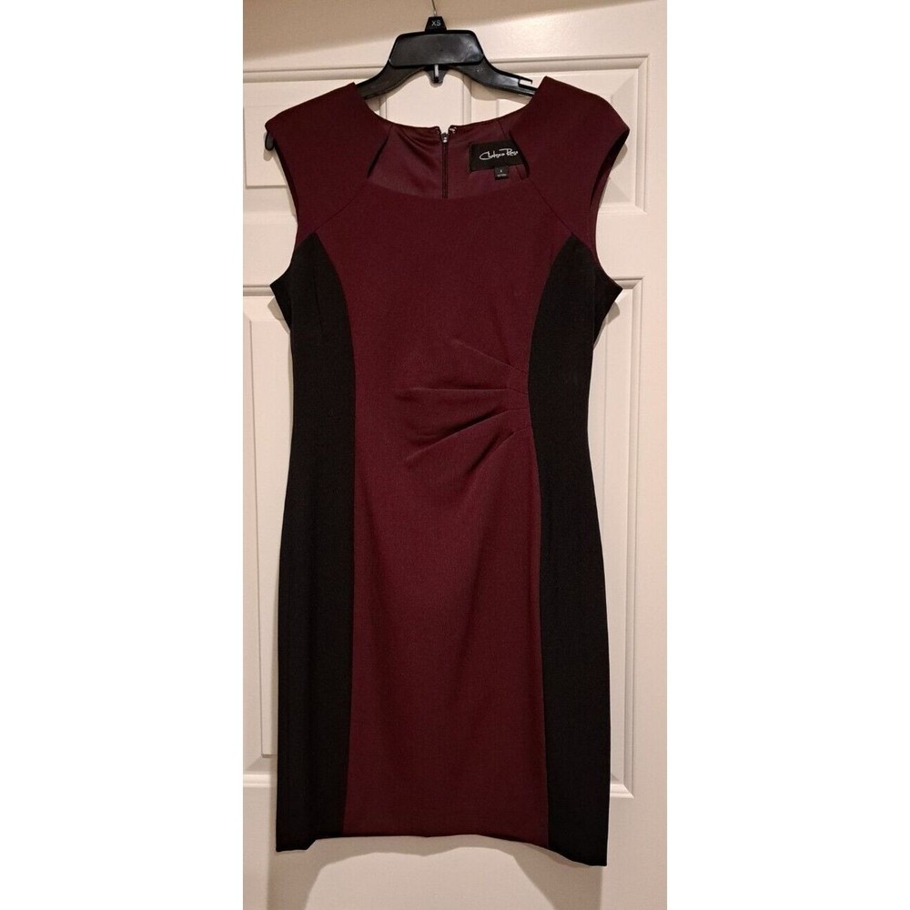 Chelsea Dress Fit Flare Red and Black Short Sleeved Knee Length Ruched Womens 6